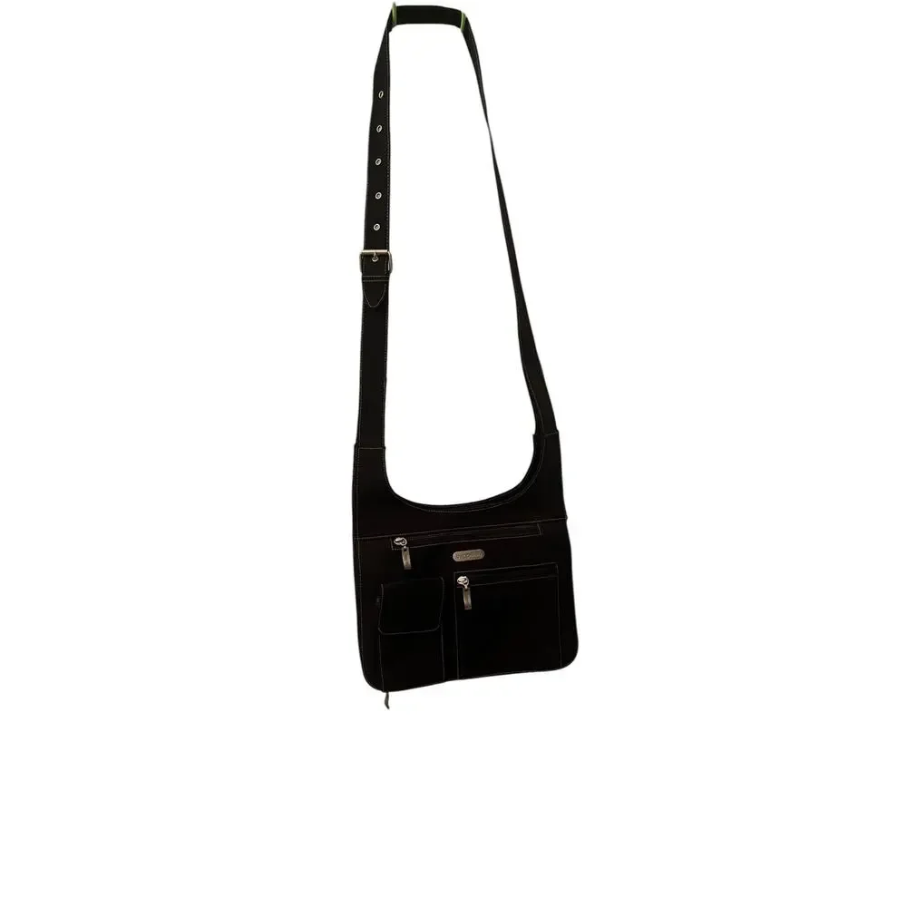 Baggallini City Bagg Black grunge nylon organizer travel crossbody hobo bag